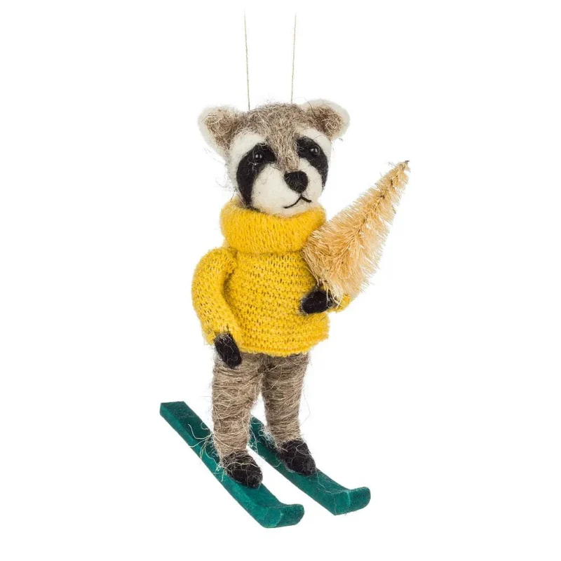 abbott skiing raccoon decor unique holiday ornament