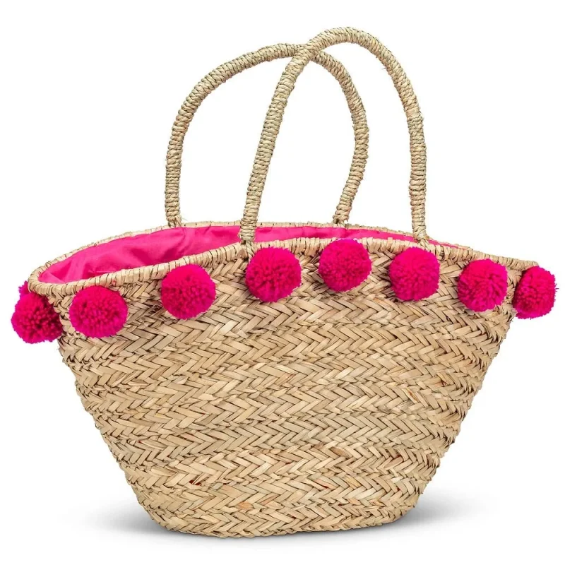 abbott tote bag with jumbo pom poms